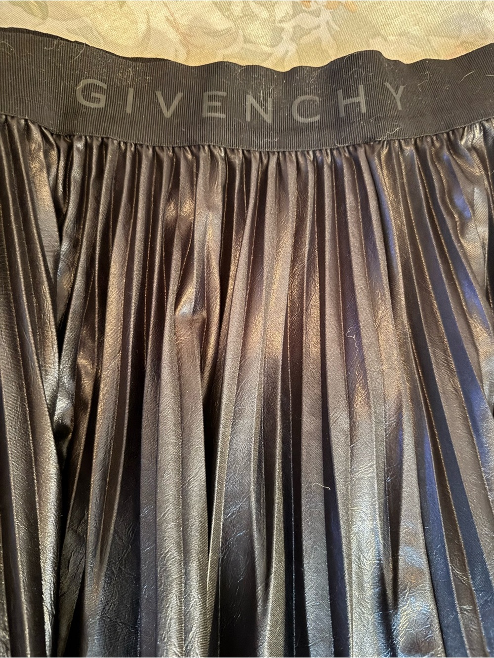Givenchy Black Metallic Pleated Skirt with Logo Waistband